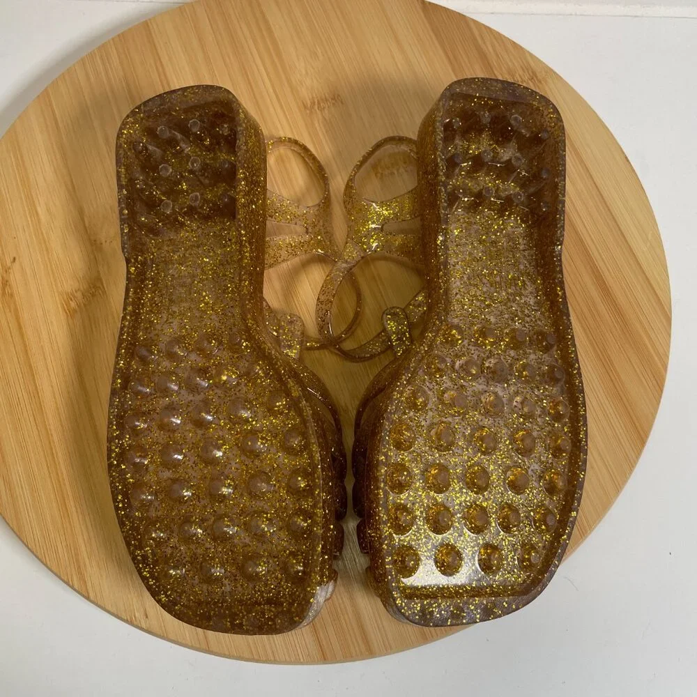 Mel by Melissa Girls 4 Gold Glitter Aranha Quadrada Sandals Square Toe Strappy
